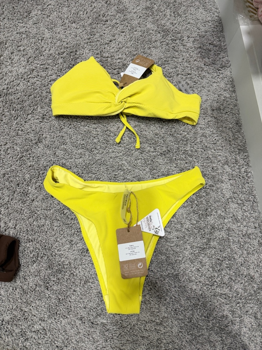 Bright Yellow Ribbed Tie-Front Bikini Set